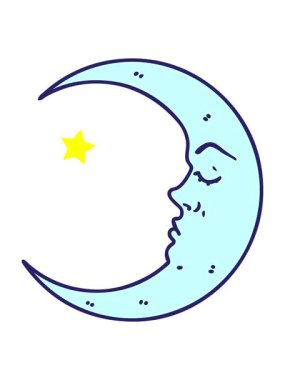 Parıldayan yıldızlar, geleneksel ay şeklinde bir dövmenin animasyonunu etkiler.