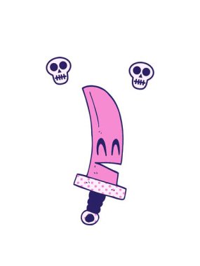 Çizgi film animasyonunun dönen kafatası animasyonu Mutlu sihirli kılıç