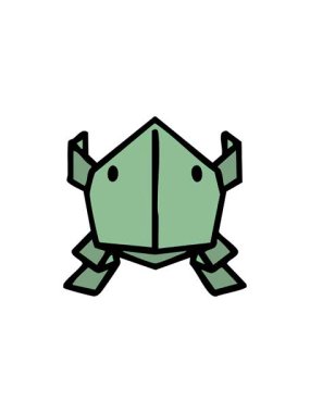 Japon katlanmış kağıt origami zıplayan kurbağasının radyoaktif parlak animasyonu