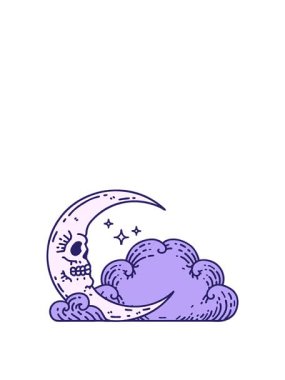 Kafatası şeklindeki hilal ve bulutların animasyonu yayılıyor.