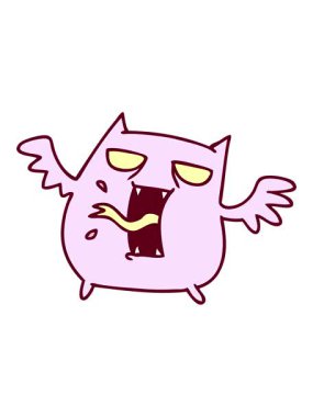 Parlak parlak kawaii renkli şirin korkutucu kawaii yarasasının el yazması çizgi filminin neon ışık efektleri