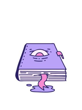 Göz küresi olan ürkütücü bir büyü kitabının zıplama hareketi animasyonu