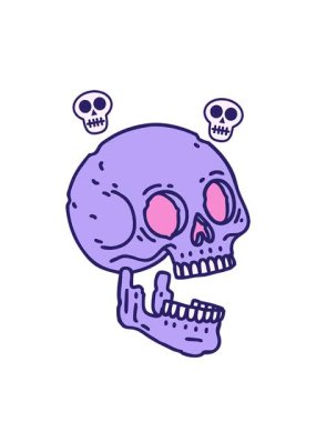 Bir kafatasının klasik ikonik dövme şeklindeki animasyonunun dönen kafatasları