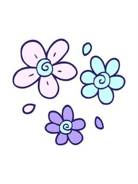 Karikatür karalama dekoratif çiçeklerin parlak ışık efektleri