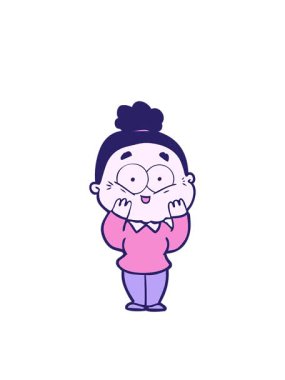 Çizgi film kahramanı mutlu yaşlı kadının göz kırpan radyal çizgileri.