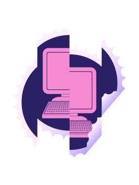 Bilgisayar simgesinin bölünen hareket canlandırması dairesel kabuk soyma etiketi illüstrasyonuName