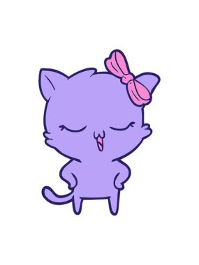 Kafasında yay, kalçasında el olan çizgi film kedisinin animasyonunu salla ve durdur