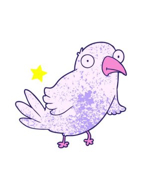 Parlayan yıldızlar neon renkli bir kuşun çizgi filminin animasyonunu etkiler.