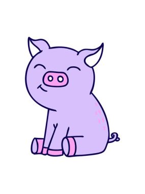 neon ışık efekti el çizimi tuhaf çizgi film domuzu animasyonu