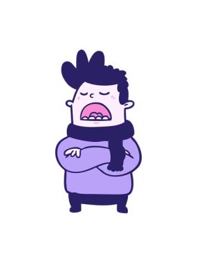 Kış kıyafetleri içindeki iğrenç adamın hareketli çizgi filmi.