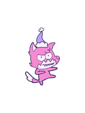 Noel Baba şapkası takan sırıtan bir tilkinin el çiziminin hareketli animasyonu.