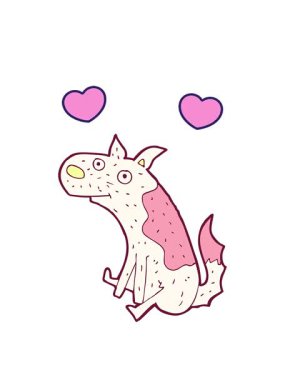 Parlak renkli köpekli çizgi filmin dönen kalp animasyonu.