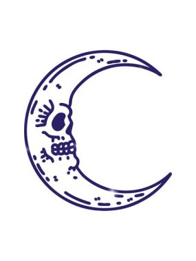 Parıltı efekti dövmenin siyah çizgi şeklindeki bir kafatası ay simgesi