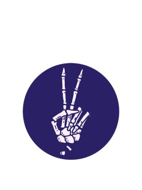 Bir iskeletin barış işareti veren sembolik dövme görüntüsünün hareketli canlandırması