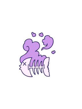 Çizgi roman tarzının yatay titreşimli animasyonu ölü balık iskeleti