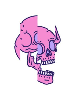 Bir kafatasının ikonik dövme tarzının bölünmüş hareket animasyonu