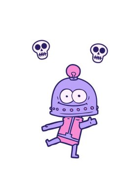 Mutlu çizgi film robotunun ampullü kafatası animasyonu.