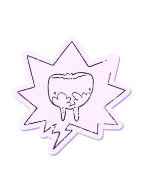 Konuşma baloncuğu ile çizgi film dişinin dönen hareketi sıkıntılı eski çıkartma