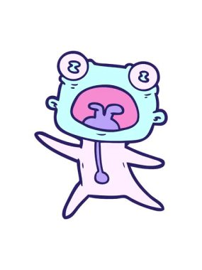 Çizgi filmin dönen hareketli animasyonu. Kaçan garip uzaylı.