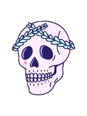 Dövmenin titreyen hareketli animasyonu. Geleneksel bir kafatası şekli. Defne çelengi taç.