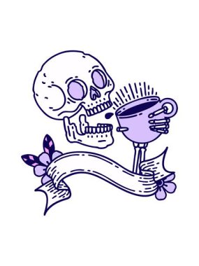 Kahve içen bir kafatasının neon ışık efekti