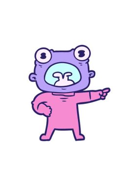 Çizgi filmin hareketli animasyonu. Garip uzaylı çığlıkları.