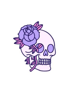 Bir kafatasının ve gülün klasik dövme tarzının hareketli animasyonu