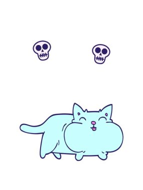 Çizgi film animasyonu dönen kafatasları. Şişko kedi.