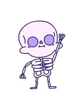 Dostça el sallayan bir iskelet karikatürünün titreşimli hareketi