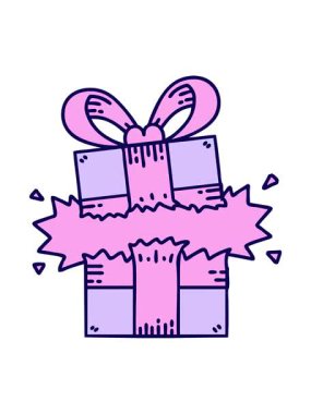 Neon ışık efekti çizgi film dövmesinin geleneksel stil bir hediye gibi canlandırması