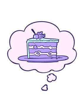 Düşünce baloncuklu karikatür tatlı pastası animasyonu.