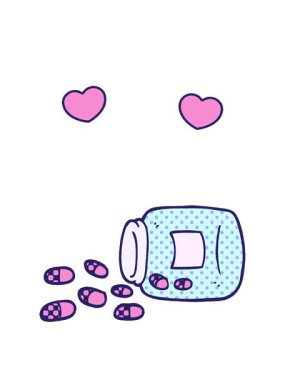 Çizgi roman tarzı karikatür kavanozunun dönen kalp animasyonu.