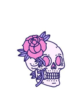 Yanıp sönen radyal çizgiler eski dövme tarzı bir kafatası ve gülün canlandırması