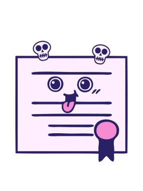 Mezuniyet diplomasının sevimli çizgi filminin kafatası animasyonu.