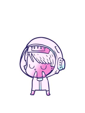 Çizgi film astronot kadın çiziminin animasyonunu genişletiyorum.