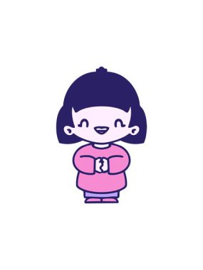 Mutlu Japon bir kadının sesli kahkahalarla güldüğü bir animasyon.