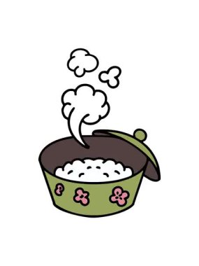 Buharda pişirilmiş Japon pirincinin titreyen animasyonu.