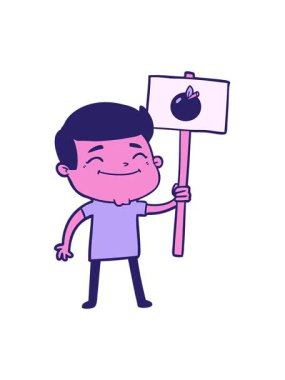 Elma pankartlı mutlu çizgi film adamının hareketli animasyonu