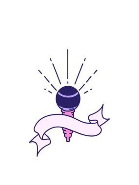 Dövme stili mikrofon ile parşömen pankartının animasyonu açılıyor