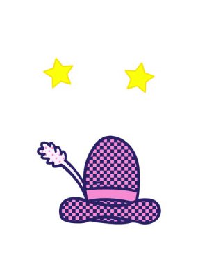 dönen yıldızların animasyonu çizilmiş bir çiftçi şapkası karalaması