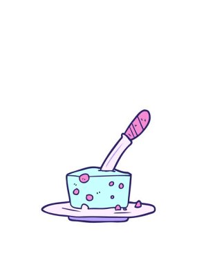 stretching up animation of knife in block of cheese