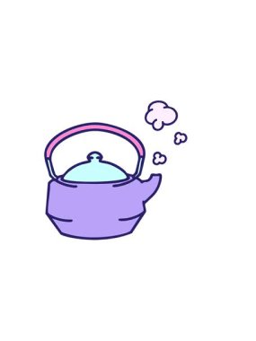 Japon çay çizgi filminin dumanı tüten sıcak çaydanlığının yatay titreşimli animasyonu