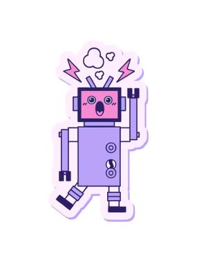 pixelize effect animation of sticker of a cute cartoon malfunctioning robot
