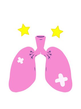 Düz renkli çizgi filmin dönen yıldızları akciğerleri onardı.