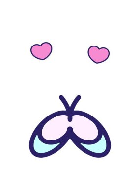 Bir kelebeğin basit ama sevimli çizgi filminin dönen kalp animasyonu