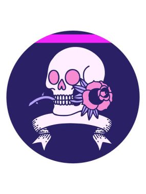 bir kafatası ve gül sancağıyla dövme stili simgesinin canlandırmasını güçlendir