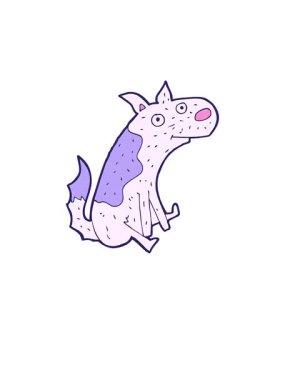 Ayağa kalk ve çizgi filmin animasyonunu yap oturan köpek.