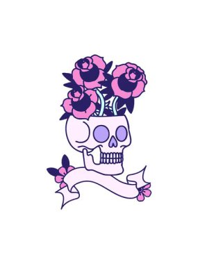 Kafatası ve güllerle geleneksel dövmenin dönen hareketli animasyonu