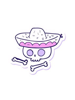 Meksika şapkasındaki bir karikatür kafatasının neon ışık efekti canlandırması