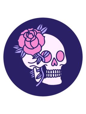 Bir kafatası ve gülün ikonik dövme şeklindeki titreşimli animasyonu